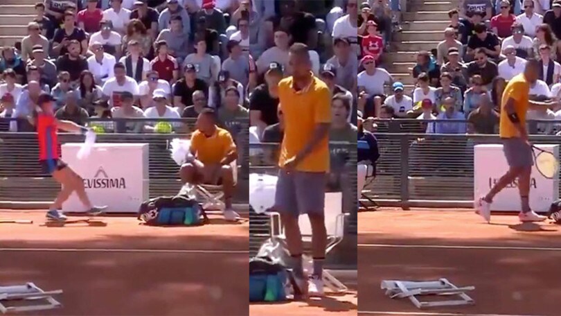 Kyrgios fuori di sé: tira una sedia in campo agli Internazionali