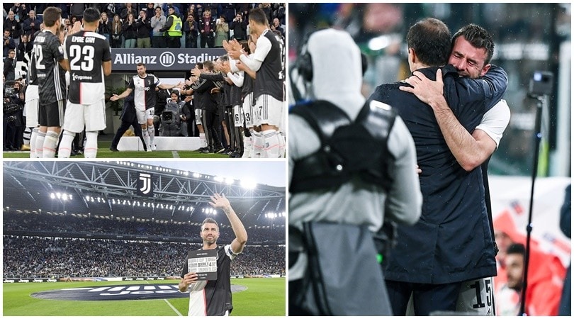 Juventus, Barzagli commuove lo Stadium. Che abbraccio con Allegri!