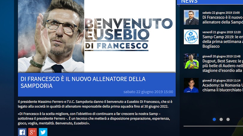 Sampdoria, ufficiale Di Francesco come nuovo allenatore