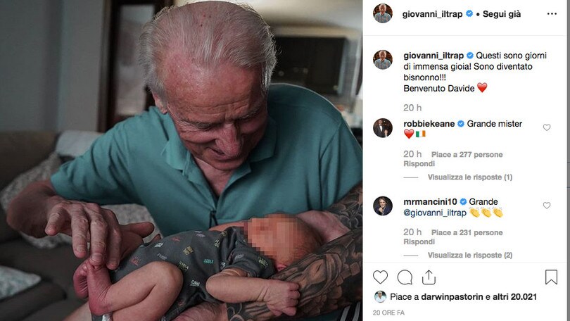 Trapattoni: «Immensa gioia, sono diventato bisnonno». Complimenti da tutto il mondo