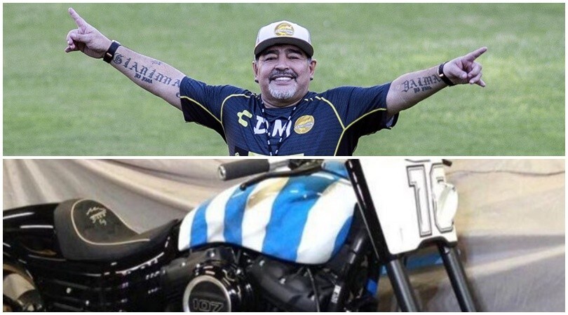 Maradona omaggiato dalla Dinamo Brest con una Harley personalizzata