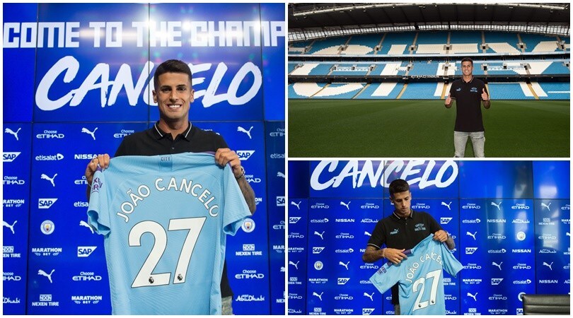 Juve addio: Cancelo posa con la maglia del Manchester City