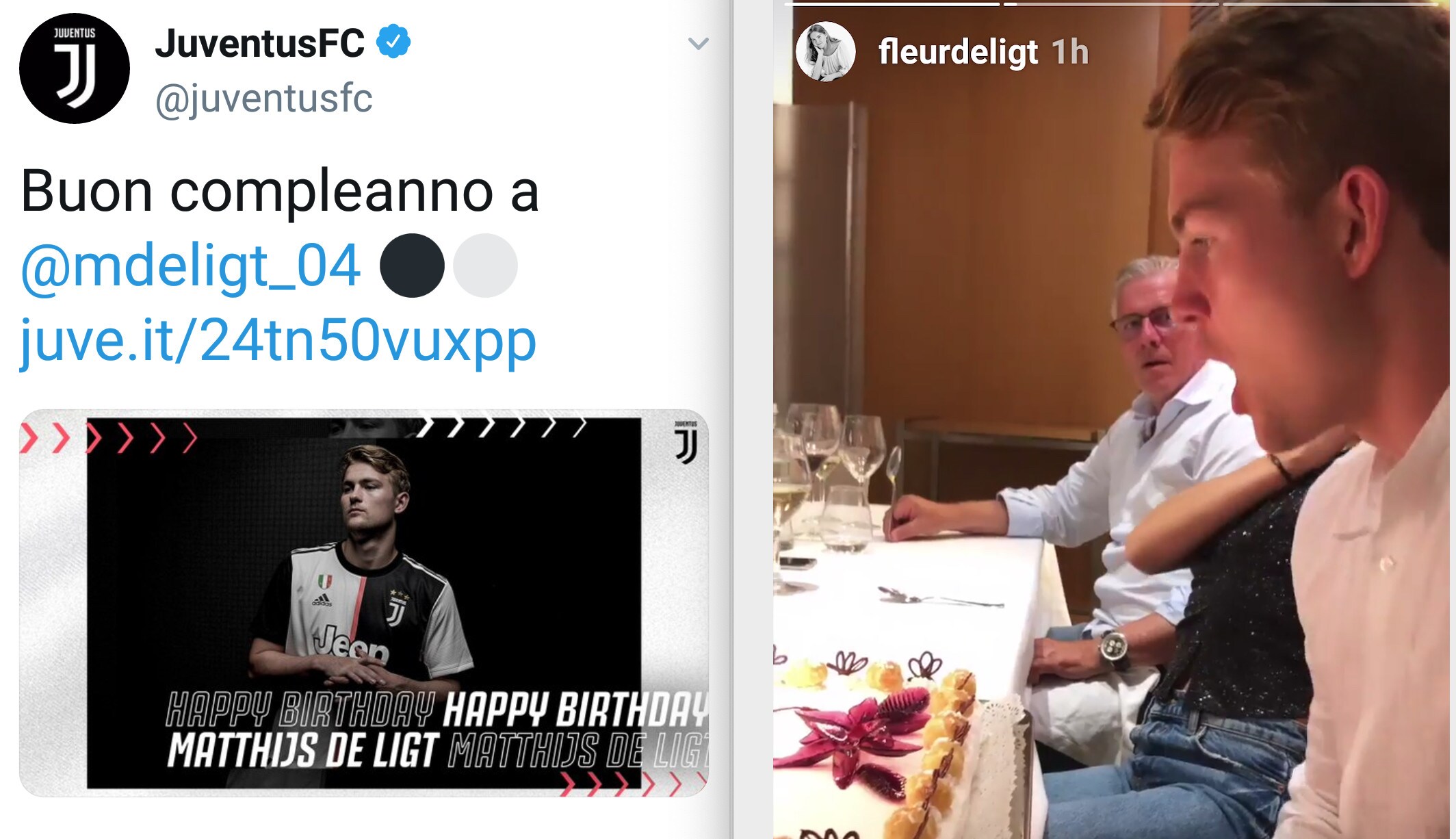 De Ligt, il primo compleanno alla Juve: «Auguri». La festa con la famiglia
