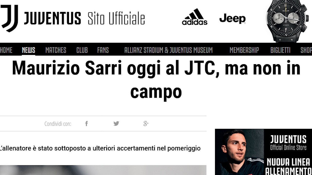Juve, Sarri a rischio per Parma: ha la polmonite