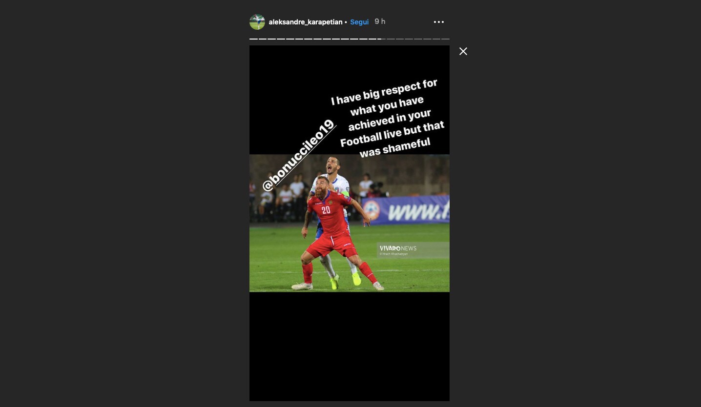 Karapetyan tuona contro Bonucci: "Atteggiamento vergognoso"