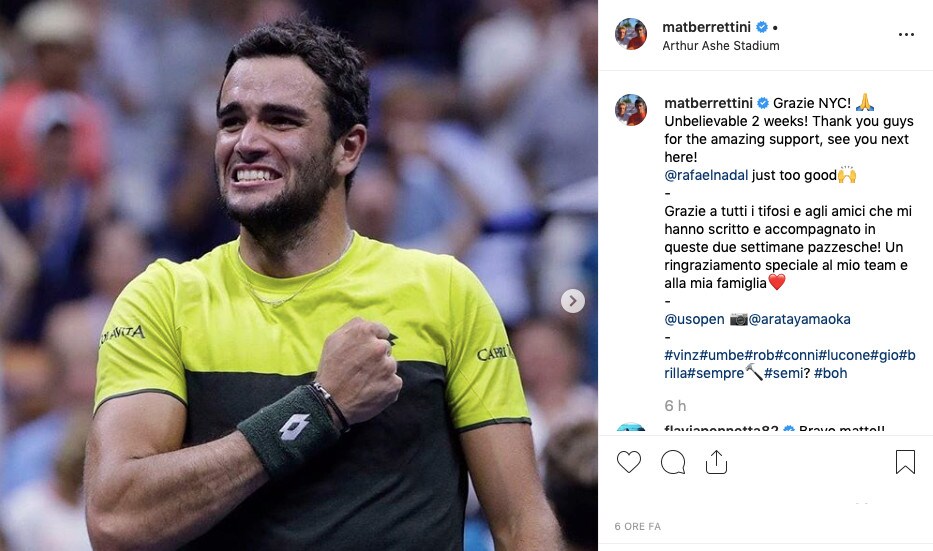 Berrettini: "Grazie per il fantastico supporto, due settimane pazzesche"