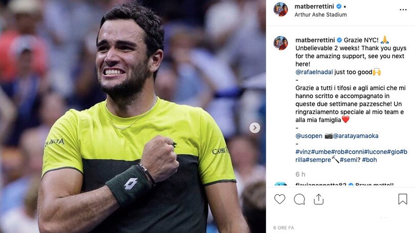 Berrettini: "Grazie per il fantastico supporto, due settimane pazzesche"