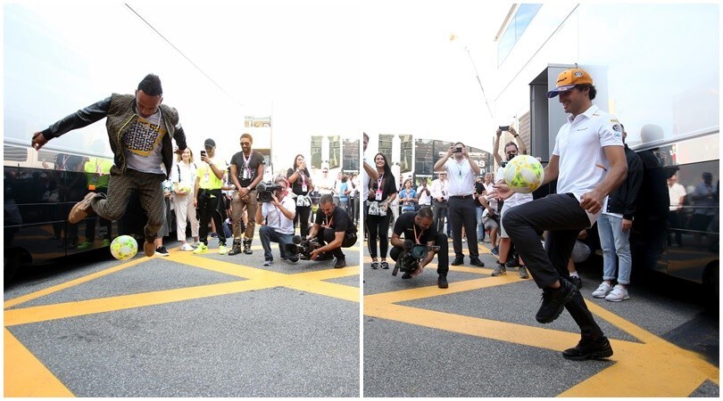 Monza, dalla F1 al calcio: magie di Sainz con Aubameyang