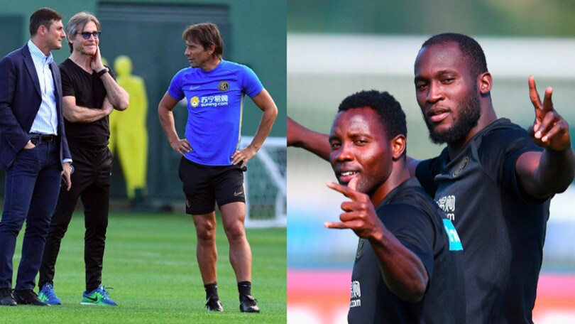 Inter: Lukaku si diverte con Asamoah, Conte parla con Oriali e Zanetti