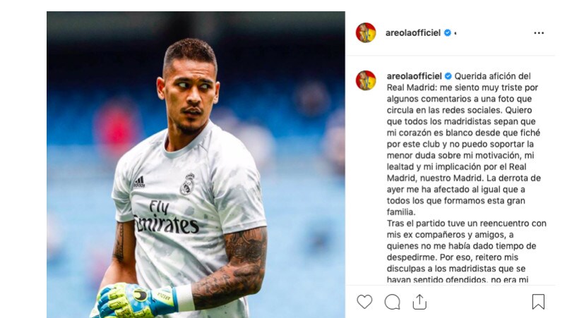 Real Madrid, Areola dopo la gaffe social: "Mi scuso con chi si è offeso"