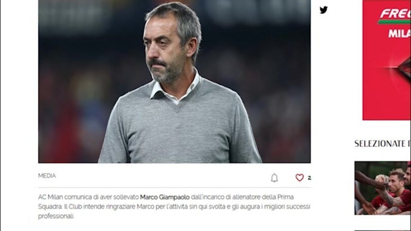 Ufficiale: il Milan esonera Marco Giampaolo
