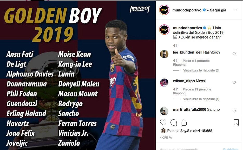 Golden Boy al rush finale e la Spagna impazzisce per Ansu Fati