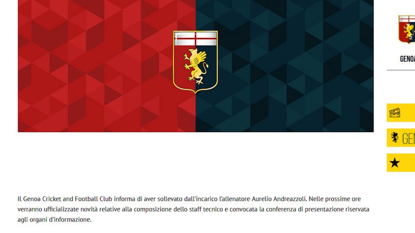 Il Genoa ufficializza l'esonero di Andreazzoli