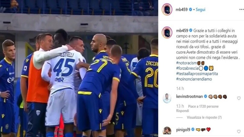 Brescia, Balotelli dopo l'episodio di razzismo: "Grazie a colleghi e non"