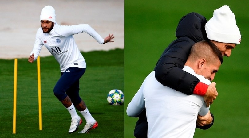 Psg, Neymar lavora con il pallone e Tuchel si abbraccia Verratti