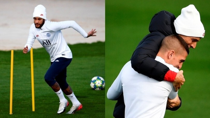 Psg, Neymar lavora con il pallone e Tuchel si abbraccia Verratti