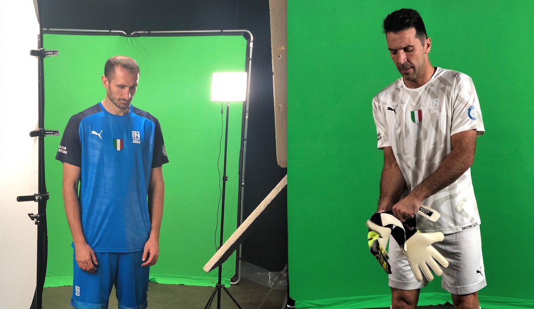 Chiellini, Buffon, Girelli e i giovani Fabio e Beatrice con le maglie Puma per gli Insuperabili