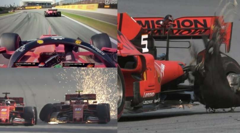 Clamoroso scontro Vettel-Lecler: le Ferrari si autoeliminano
