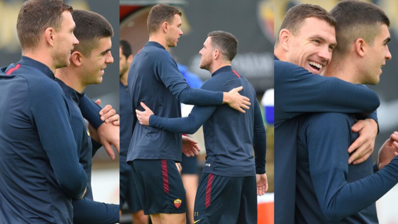 Roma, Dzeko riabbraccia i compagni in allenamento