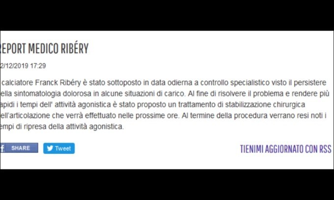 Fiorentina, Ribery dovrà operarsi