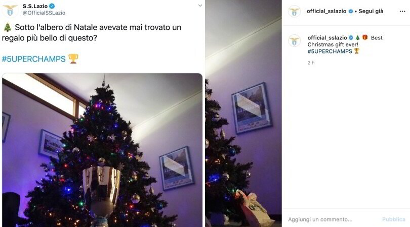 Lazio, post con la foto della Supercoppa sotto l’albero di Natale