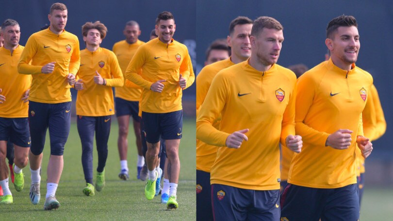 Roma, Dzeko e Pellegrini guidano il gruppo in allenamento