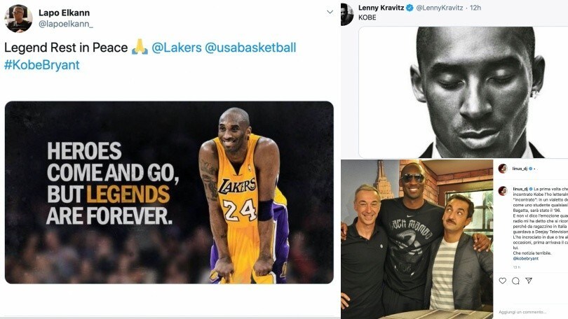 Morte Kobe Bryant: da Lapo Elkann a Lenny Kravitz, il ricordo dei vip