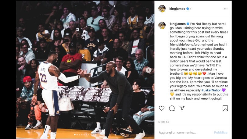 Morte Kobe Bryant, rinviato derby di Los Angeles. LeBron: "Sono distrutto, ti voglio bene fratellone"