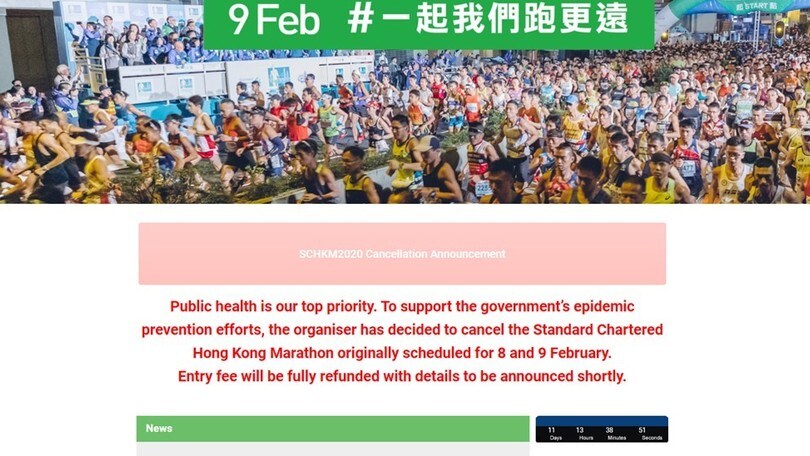 Annullata la Standard Chartered Hong Marathon del 9 febbraio