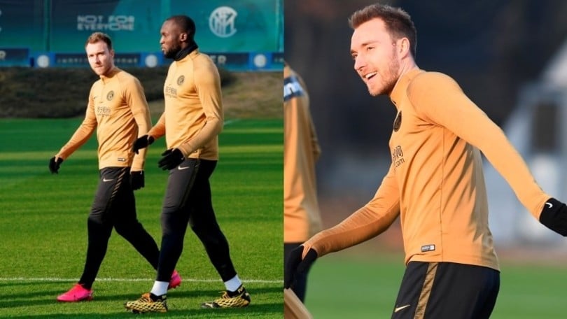 Eriksen si allena con l'Inter e fraternizza con Lukaku