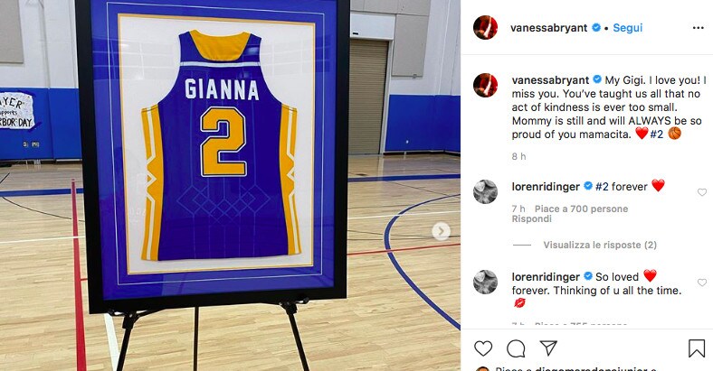 Bryant, ritirata la maglia n.2 di Gianna. La mamma Vanessa: "Orgogliosa di te"
