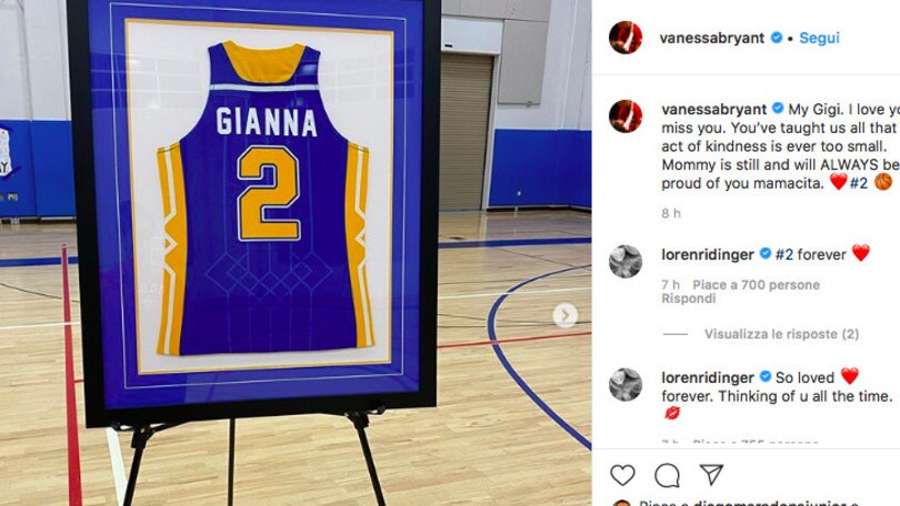 Bryant, ritirata la maglia n.2 di Gianna. La mamma Vanessa: "Orgogliosa di te"