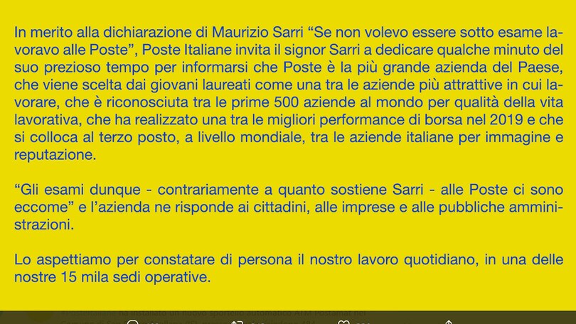 Juve, replica a Sarri da Poste Italiane