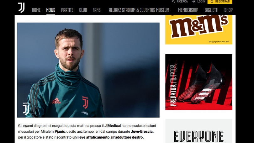 Juve, per Pjanic escluse lesioni