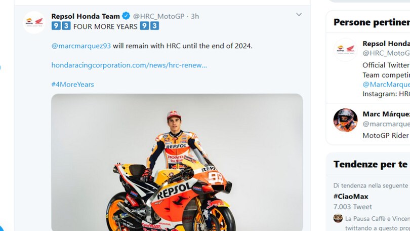 MotoGp, Marquez rinnova: in Honda fino al 2024