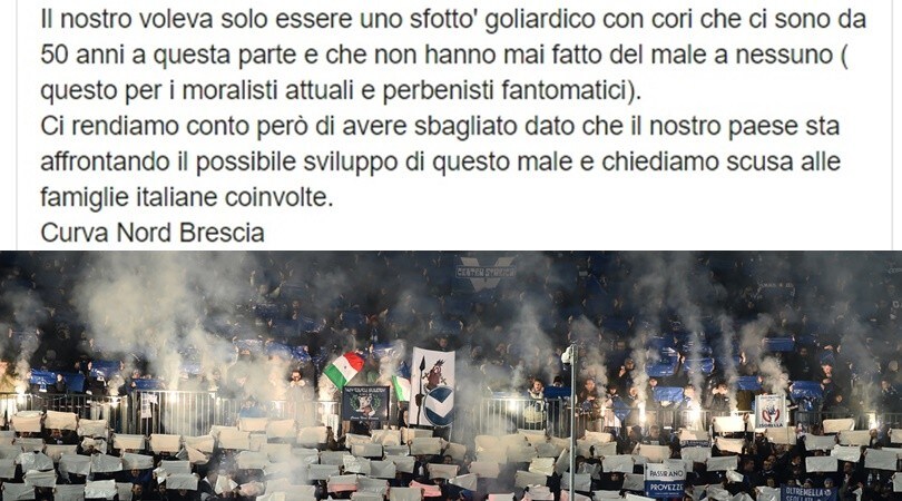 Coronavirus, la Curva Nord del Brescia chiede scusa per i cori