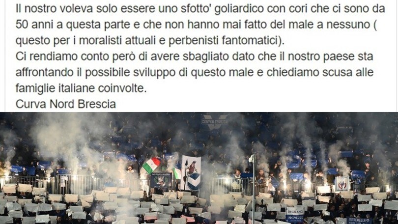 Coronavirus, la Curva Nord del Brescia chiede scusa per i cori
