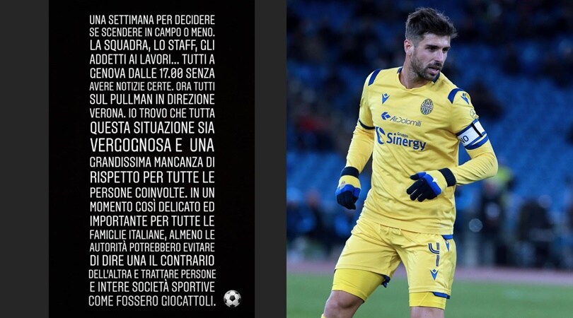 Sampdoria-Verona rinviata, lo sfogo di Veloso: "Trattati come giocattoli"