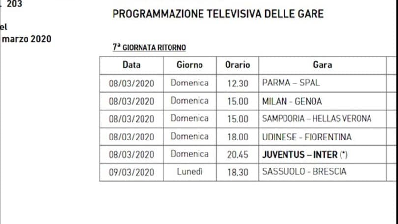 Serie A, ufficiale: Juve-Inter domenica sera