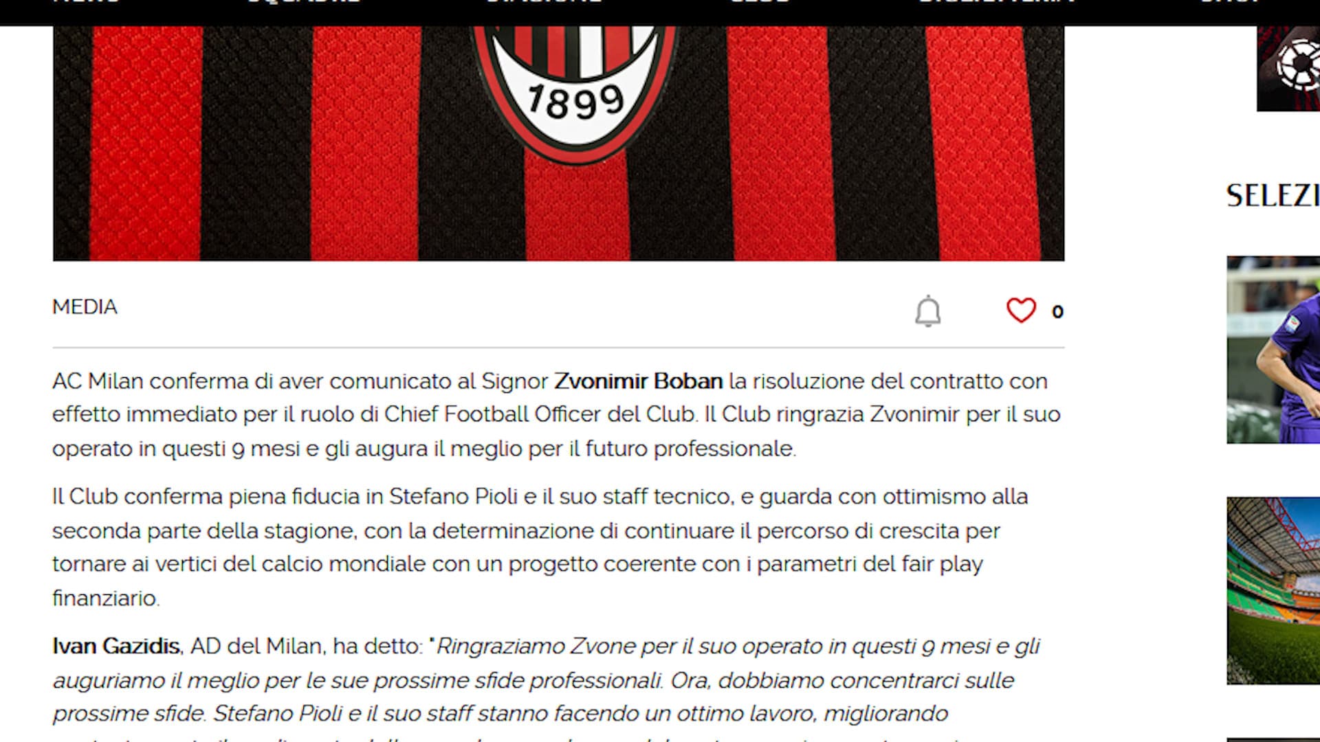 Milan, la rottura con Boban diventa ufficiale