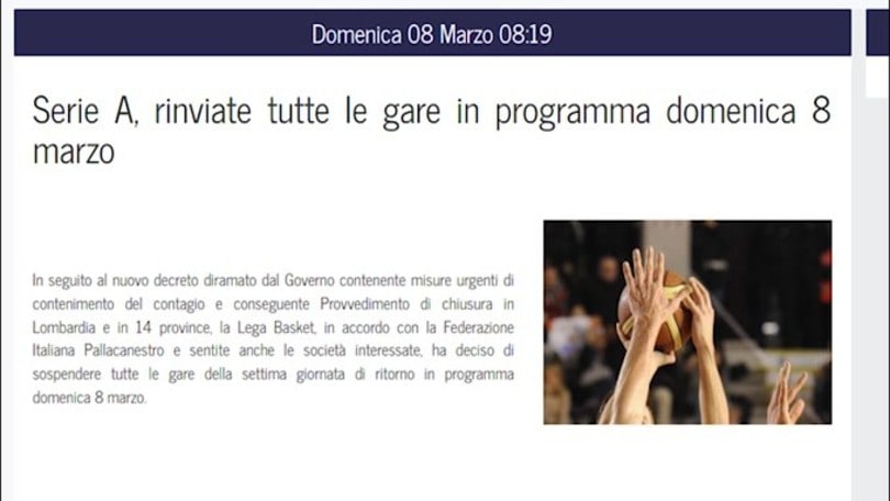 Basket, stop a tutte le partite di Serie A