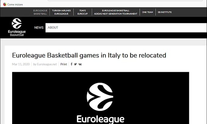 Eurolega, fino all'11 aprile niente più match in Italia