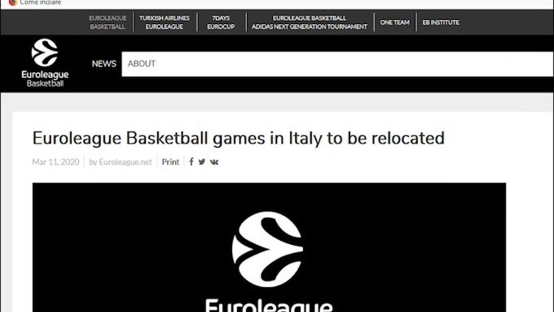 Eurolega, fino all'11 aprile niente più match in Italia