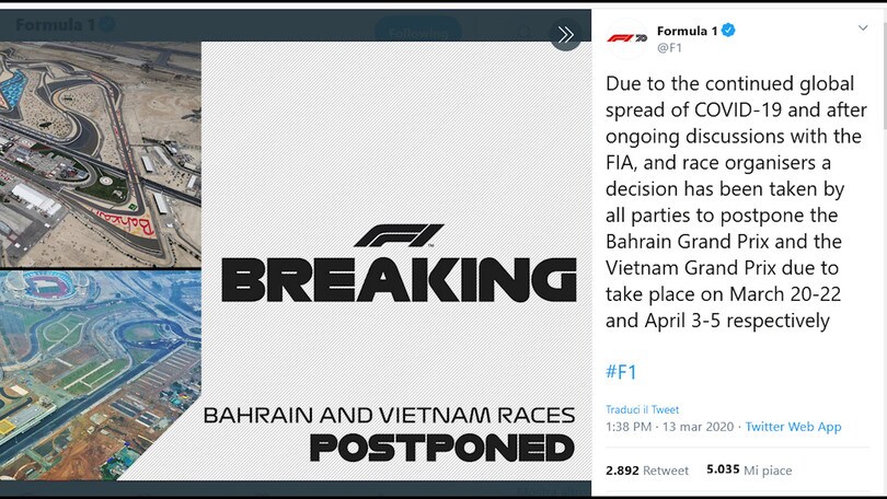 F1, il Mondiale parte in Olanda: rinviate Bahrein e Vietnam