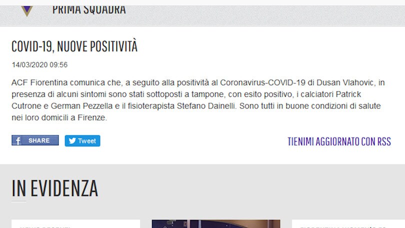 Fiorentina: Cutrone e Pezzella positivi al Covid19