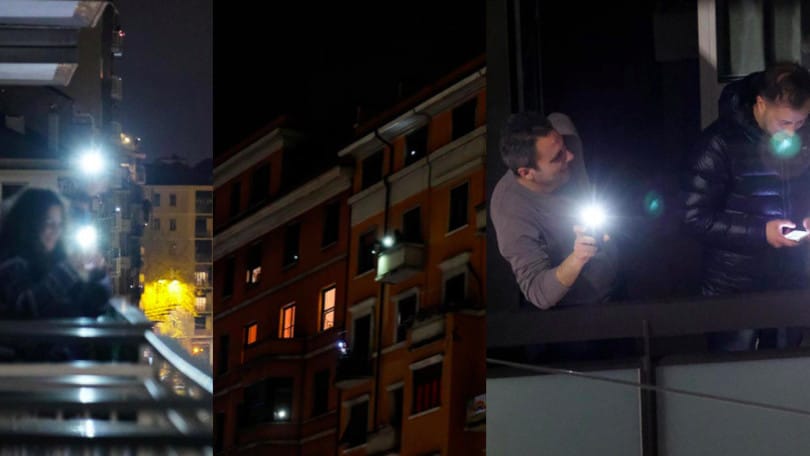 Coronavirus, flash mob in tutta Italia: in balcone con le luci