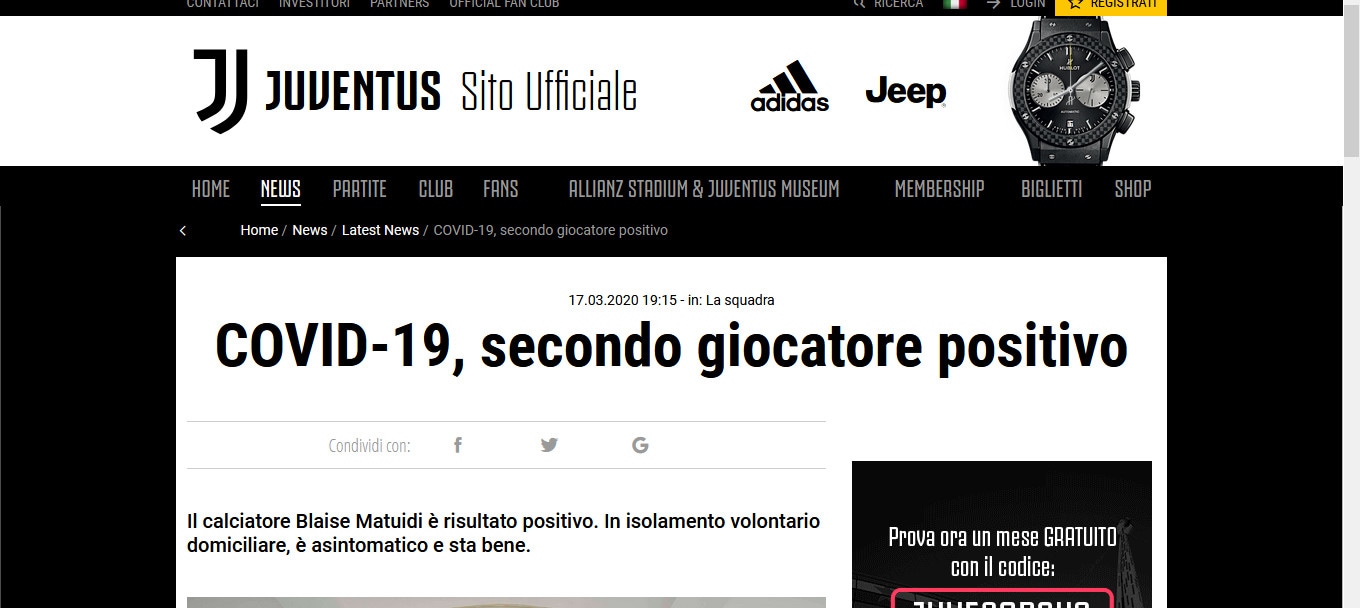 Juve, Matuidi è positivo al Coronavirus