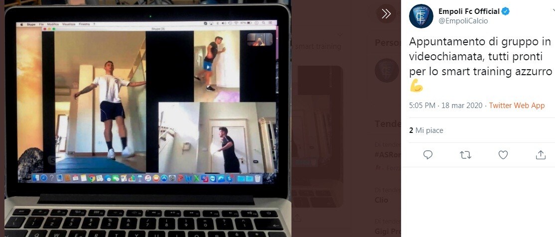Coronavirus, l'Empoli si allena...su Skype