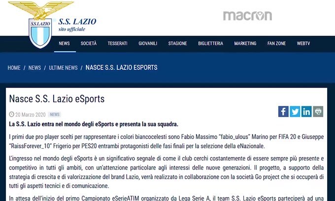 Esport, la Lazio lancia il suo nuovo team