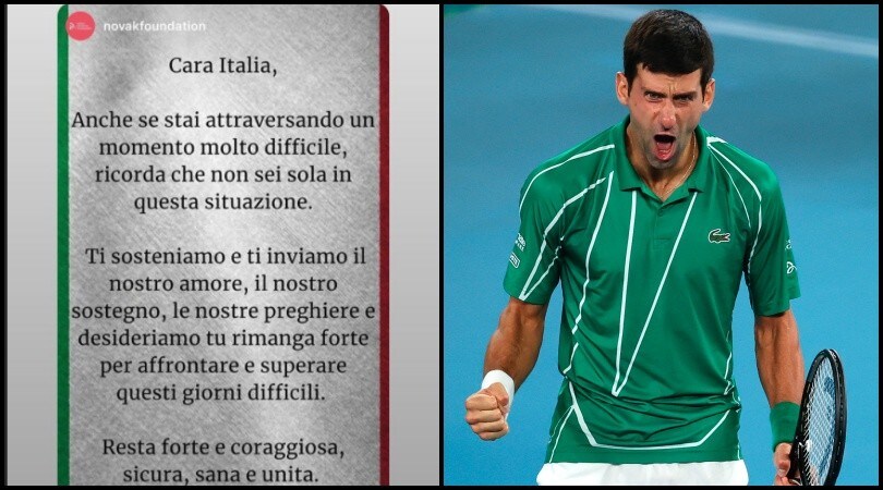 Djokovic, il messaggio agli italiani: "Non siete soli"